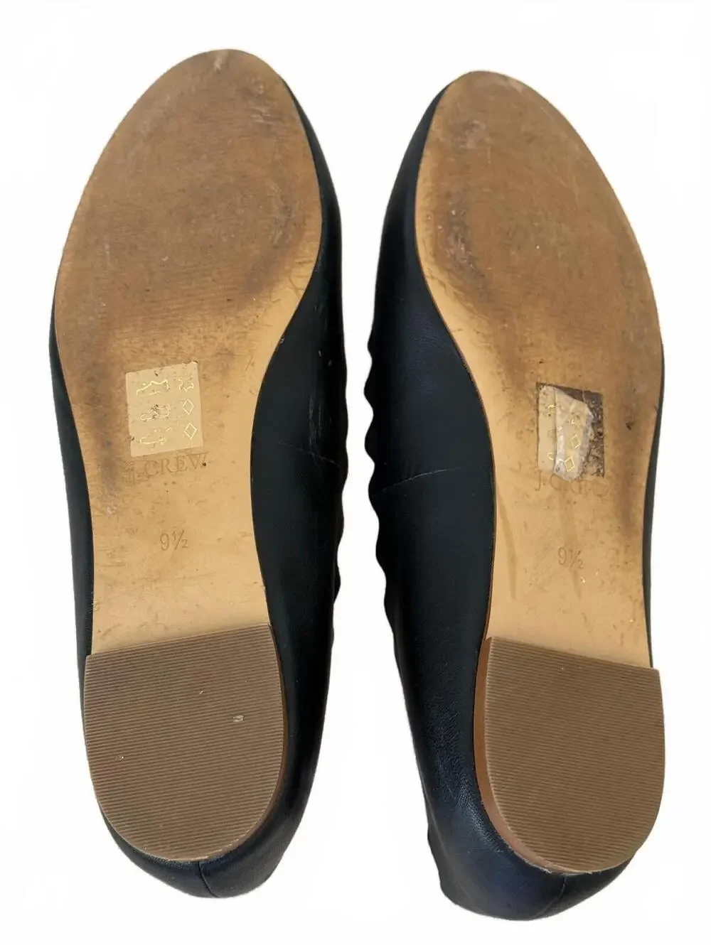 J.Crew Black Leather Scalloped Edge Ballet Flats Size 9.5